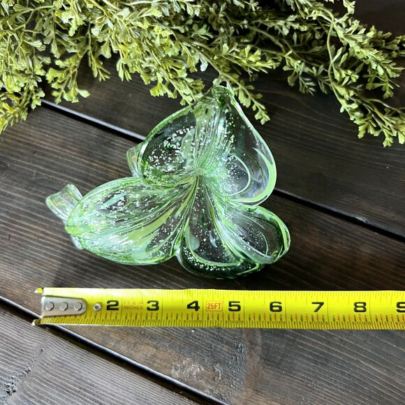 Genuine Murano Flower Vase Hand Blown Art Glass 3-Petal Green White Italy EUC - Picture 12 of 13